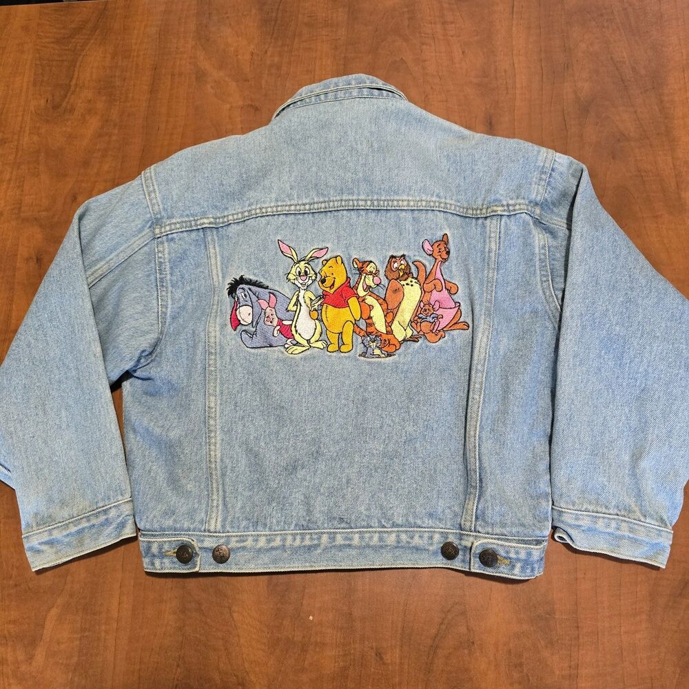The Disney Store Vintage 90s Pooh And Friends Embroidered Cropped Denim Jacket S